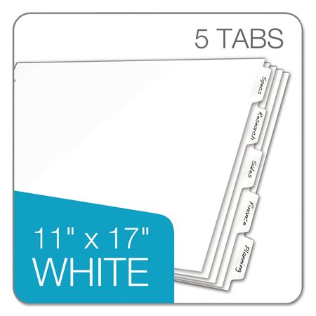 Cardinal Write & Erase Divider, Tabloid, 5 Tab, White 84270